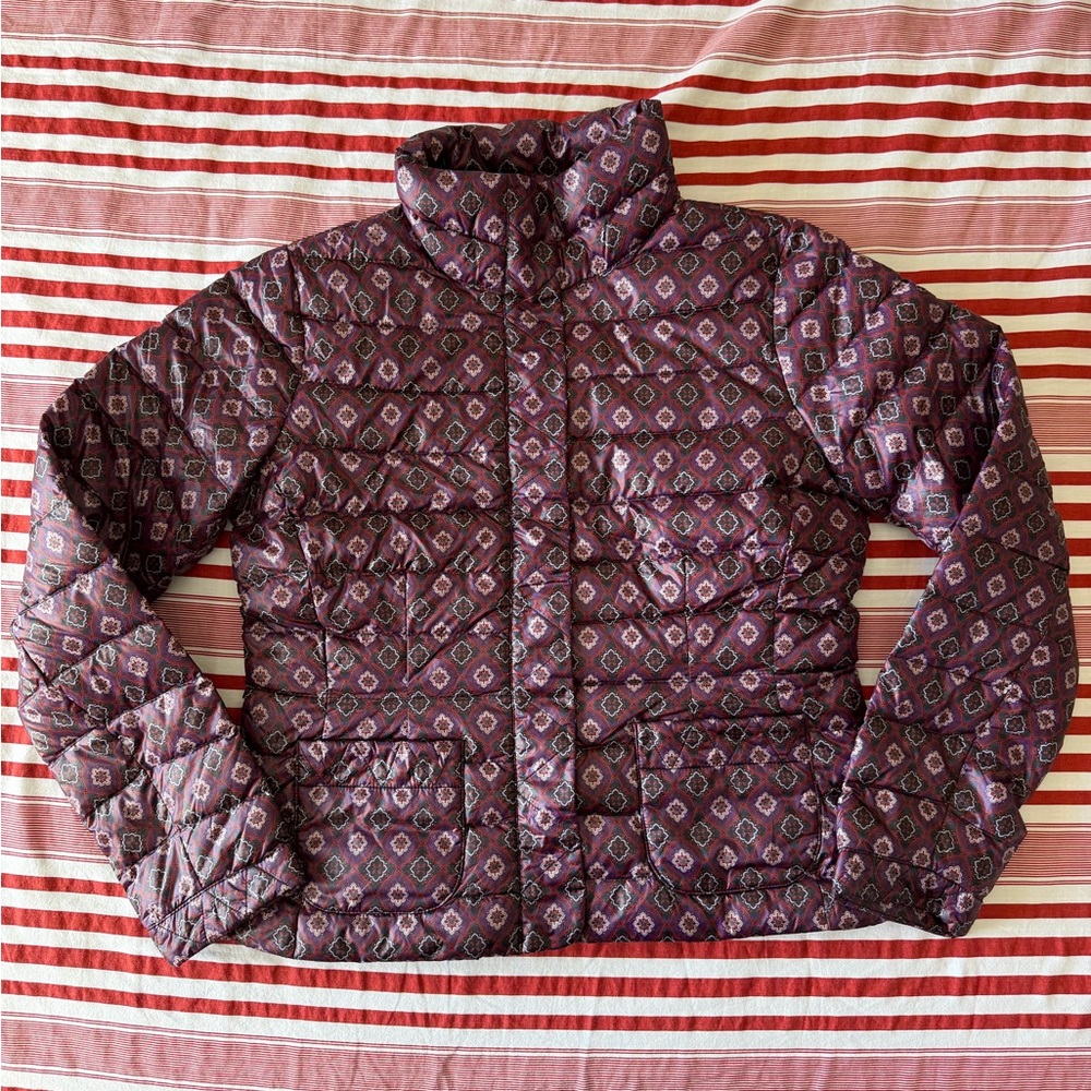 Lands' End Brown Light Down Jacket with Red Accents